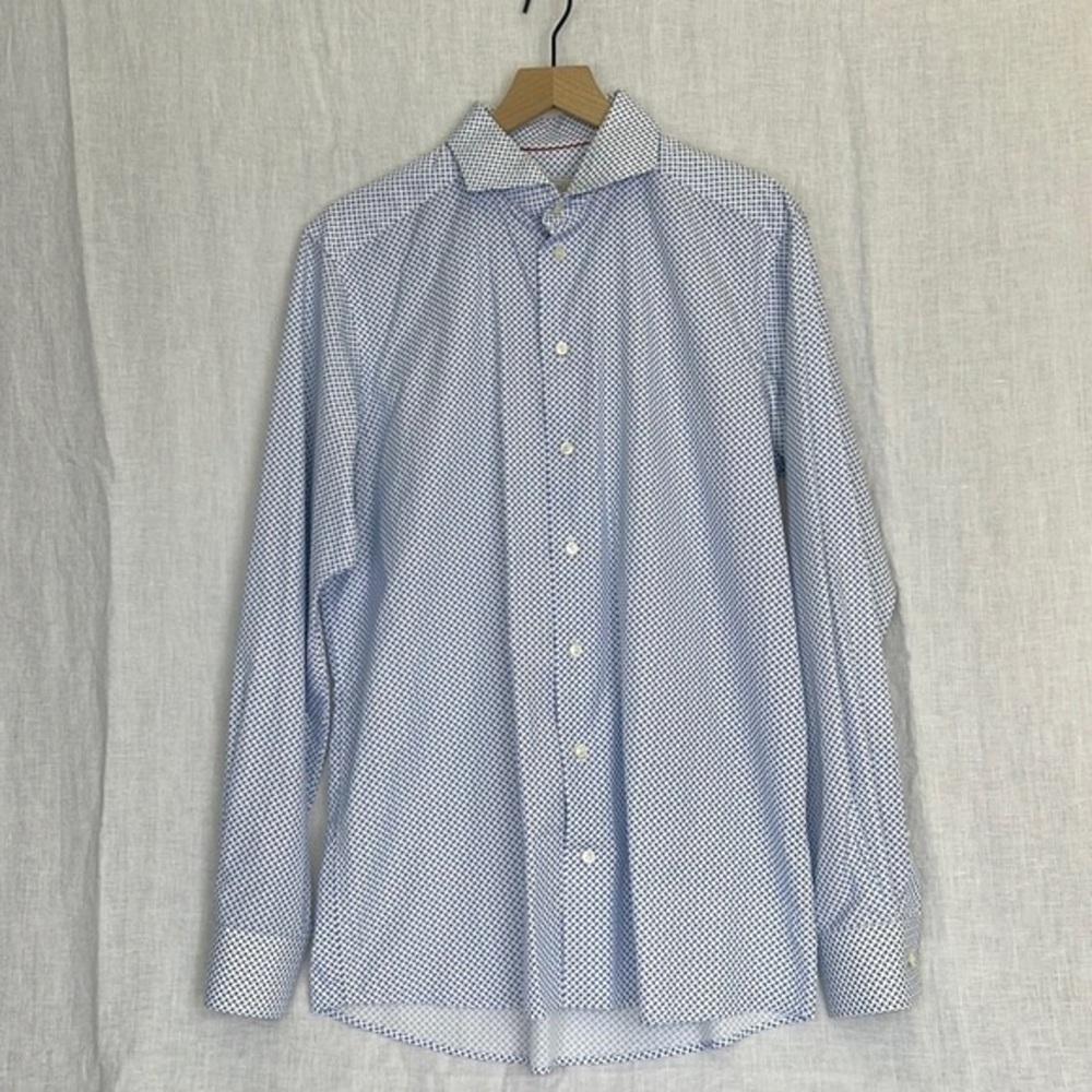 Eton Paisley Button Down Long Sleeve Dress Shirt Size 16.5 White Blue
